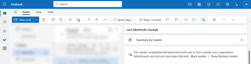 Kuva Copilotista Microsoft Outlook sovelluksessa