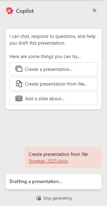 Kuva Copilotista Powerpoint sovelluksessa